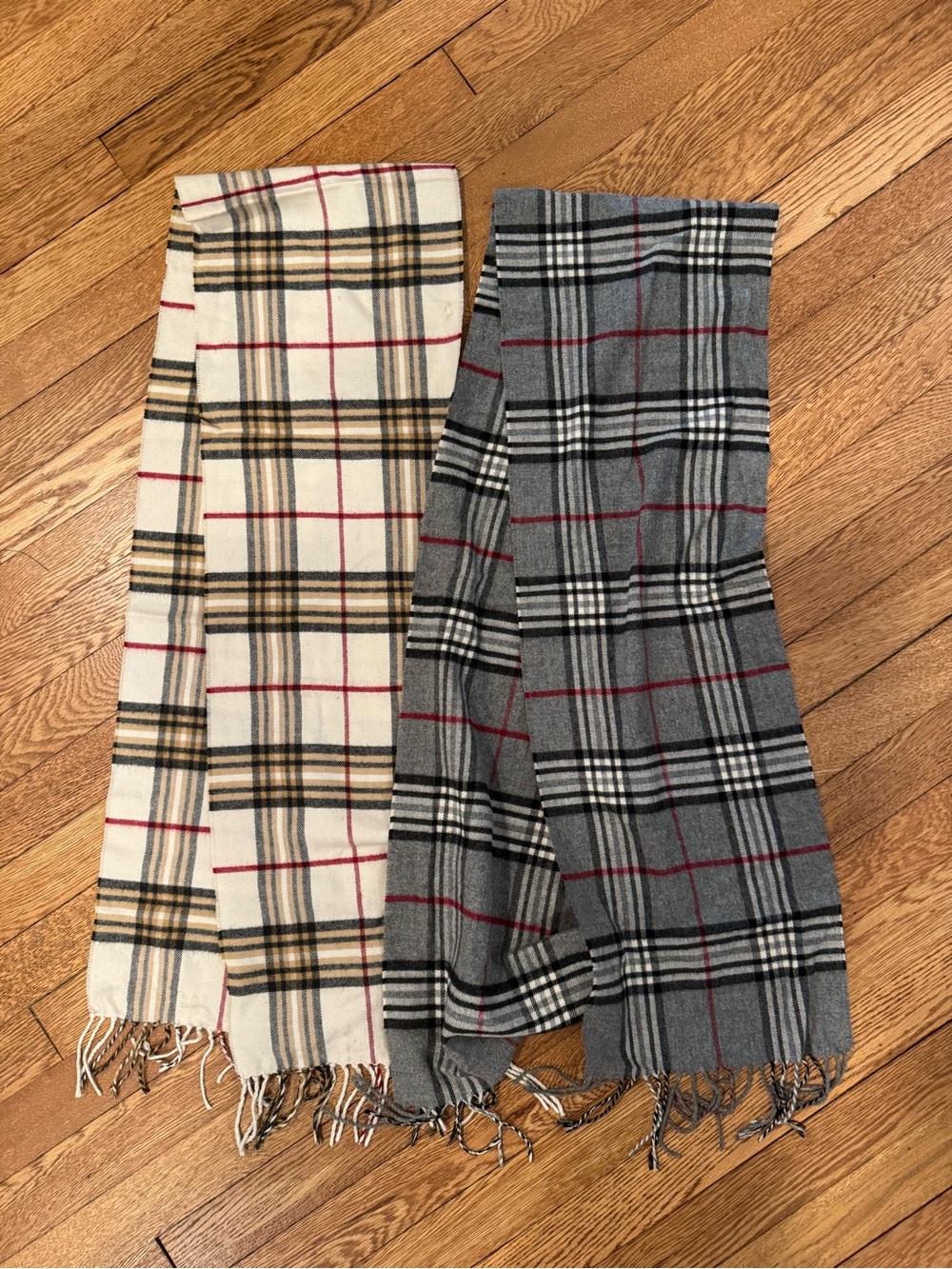 Plaid Scarves, Gray and Cream